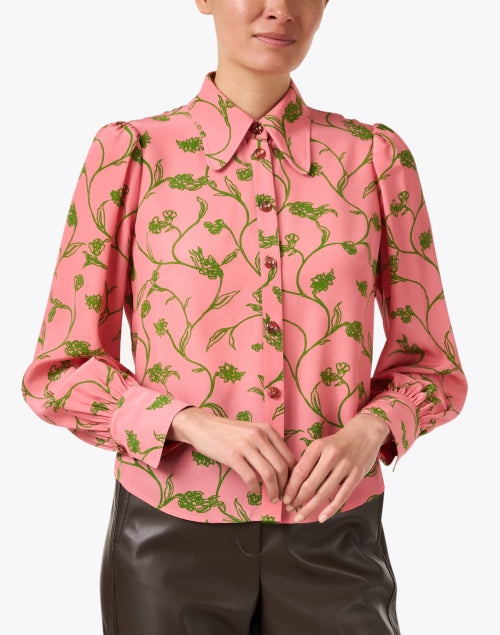 Stylish Sonya Blouse with Pink Floral Print and Puffed Sleeves