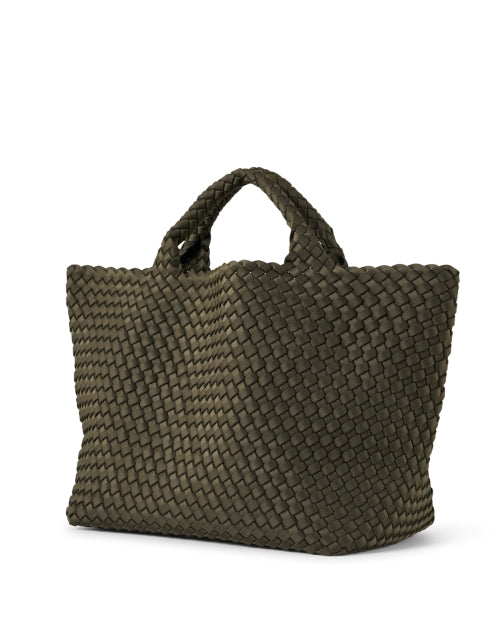 Medium-sized Olive Green Hand-woven St. Barths Neoprene Tote Handbag