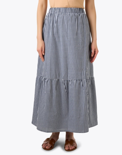 Effortlessly Chic Navy and White Checked Laila Midi Skirt