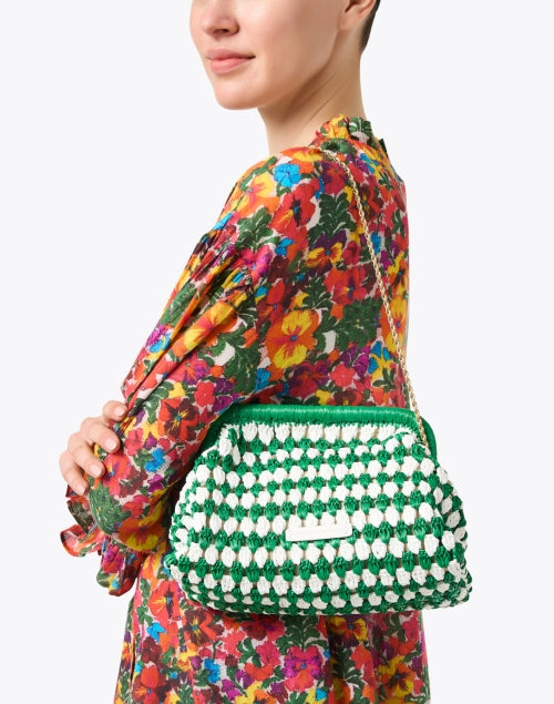 Glenda Crochet Raffia Clutch in Green and Cream Color - A Stylish Handbag for Warm Weather