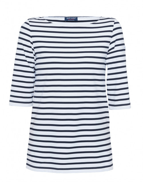Stylish White and Navy Striped Shirt with UV Protection