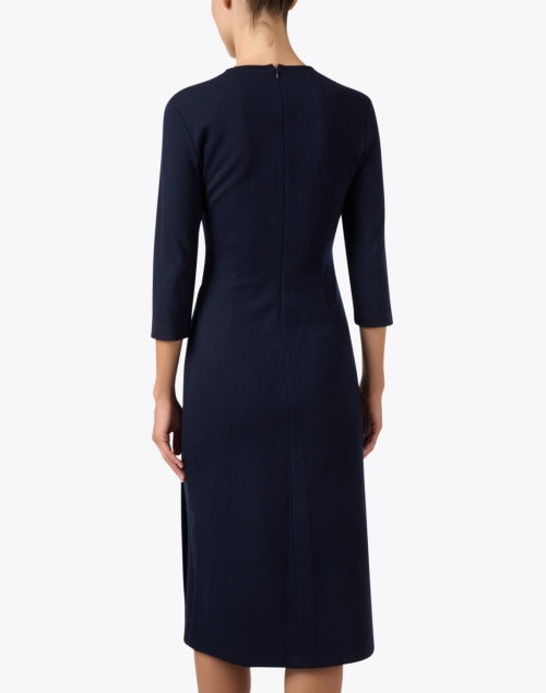 Navy Wool Blend Asymmetrical Gathering Midi Inkwell Dress