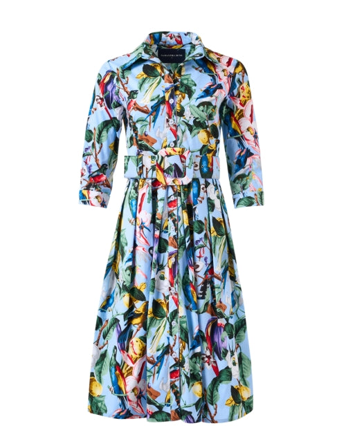 Stretchy Audrey Blue Cotton Dress with Botanical Print
