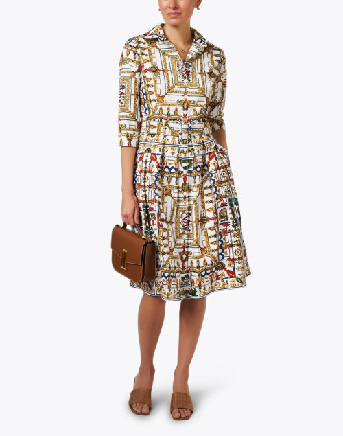 Audrey Women's White Multi-Patterned Stretchable Cotton Shirt Dress