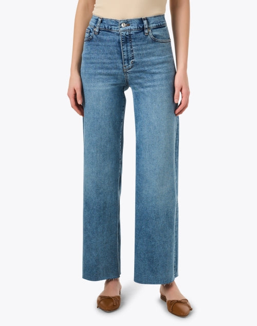 Frame's Medium Wash Ultra Wide Leg Stretch Denim Le Slim Palazzo Jeans for a Trendy Look