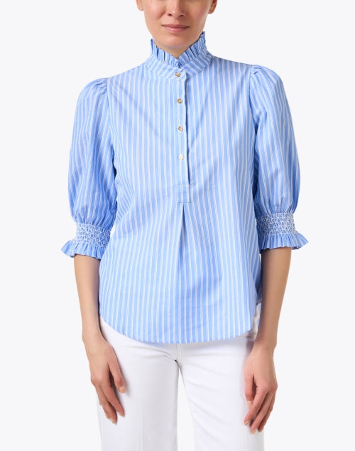 Percy Cotton Top with Blue and White Stripes - Ideal Coastal-Inspired Women's Fashion Piece