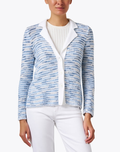 Olimpia Blue and White Knit Heathered Stylish Jacket