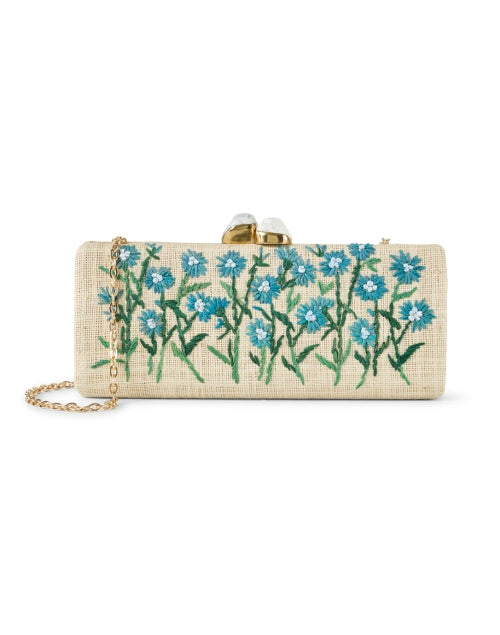 Alessandra Stylish Blue Floral Embroidered Handheld Clutch Bag