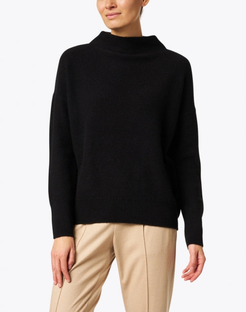 New Season Black Boiled Cashmere Soft Fuzzy Funnel Neck Pullover Sweater