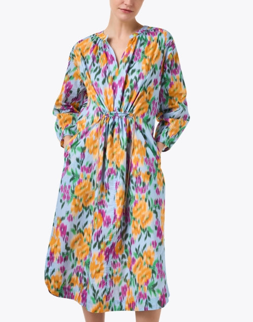 Blue Multi - Print Charming Cotton Fleur Midi Dress
