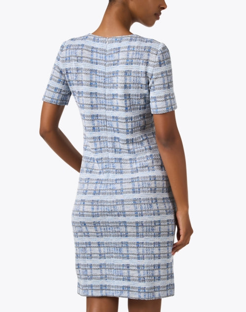 Amina Rubinacci's Stunning Blue Plaid Printed Mini Shift Dress