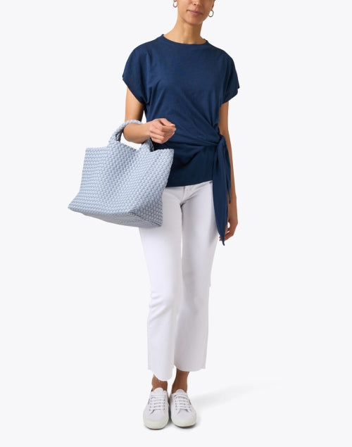 Navy Blue 100% Cotton Self - Tie Waist Nina Top for Effortless Style
