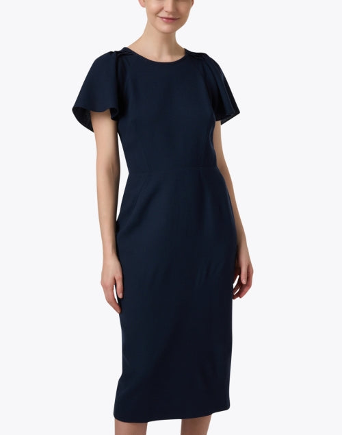 Sophisticated Navy Wool Crepe Delilah Midi Dress for Events