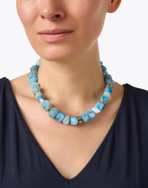 Stunning Gold and Azure Stone Beaded Necklace for Daily Wear