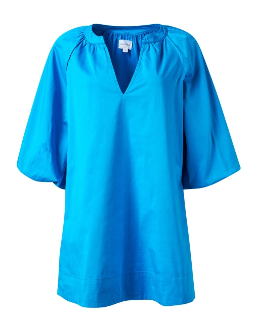 Stylish Maisie Turquoise Cotton Poplin Dress with Balloon Sleeves