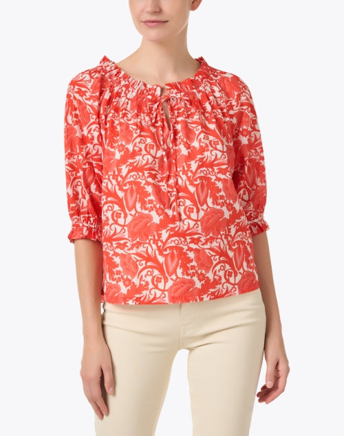 Stunning Red Floral Print 100% Cotton Elbow - Sleeve Havana Top
