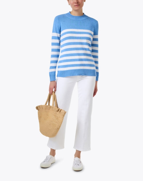 Stylish Blue and White Striped Cotton Blend Knit Sweater for Various Occasions