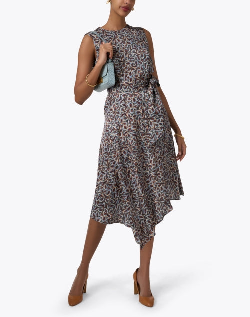 Elegant Cecilia Dress with Multi - Floral Print and Asymmetrical Hem