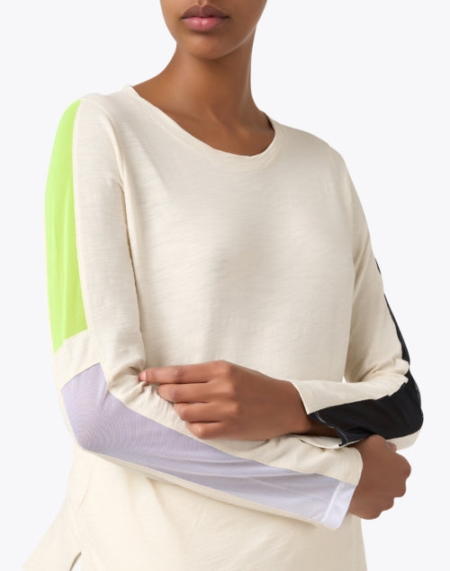 Stylish 100% Cotton Mesh Stripe Cream Top for Weekend Wear