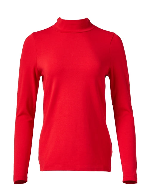 Stylish Red Pima Cotton Long Sleeve Mock Neck Women's Top