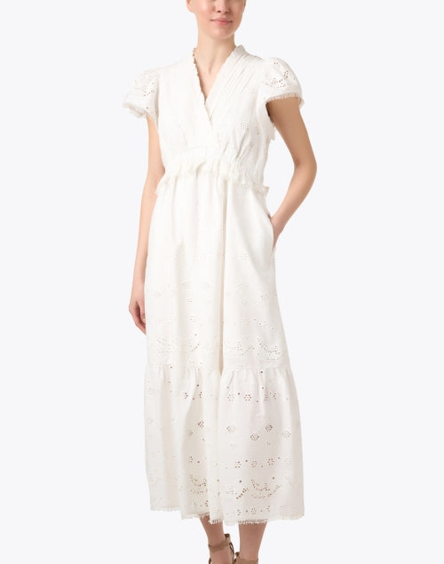 Varah Charming White Cotton Eyelet Midi Dress