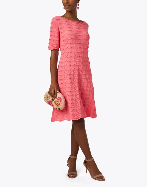 Coral Colored Textured Stretch Knit Women's Dress for Spring