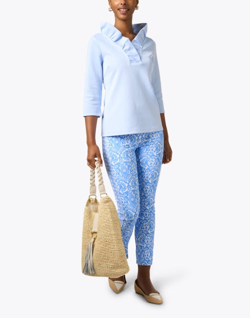 Periwinkle Women's Fashionable Ruffle Neck Stretch Top