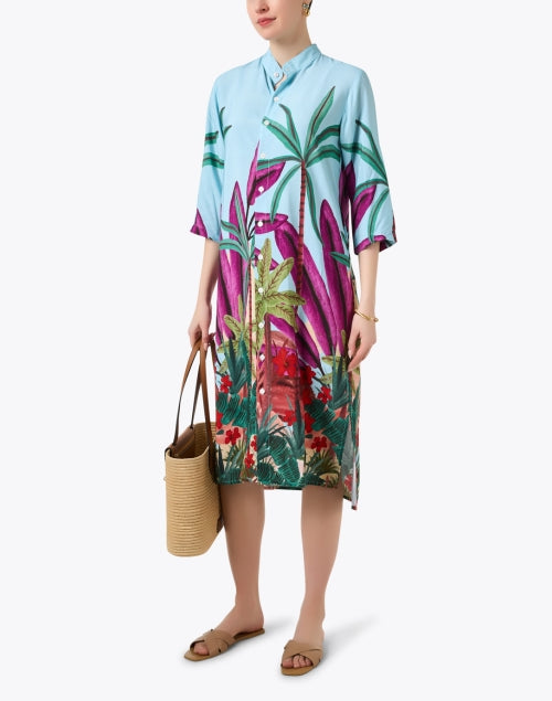 Stylish Tulum Blue Dress with Exquisite Jungle Print