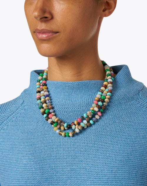 Gorgeous Multicolored Agate Triple - Strand Beaded Necklace by Kenneth Jay Lane