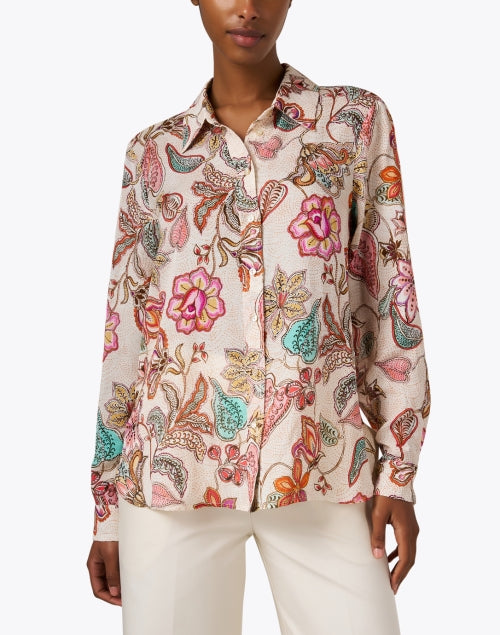 Stunning Estreta Pink Multi - Floral Lightweight Linen Blend Blouse