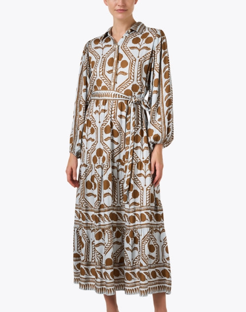 Stylish Omika Emery Women's Dress with Blue and Brown Print