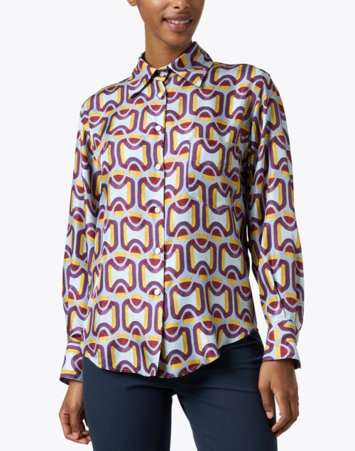 Stylish Geometric Print Silk Button - Up Blouse for Everyday Wear