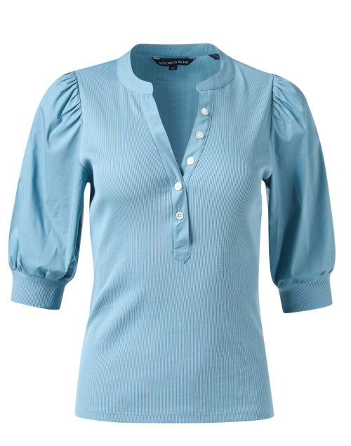 Stylish Blue Pima Cotton Coralee Top with Puff Sleeves