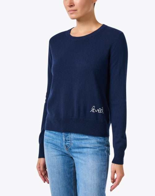 Stylish Indigo-colored Cashmere Women's Knit Sweater