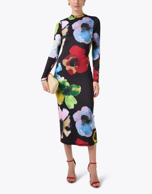 Stylish Black Stretch Jersey Floral Print Slim Dress