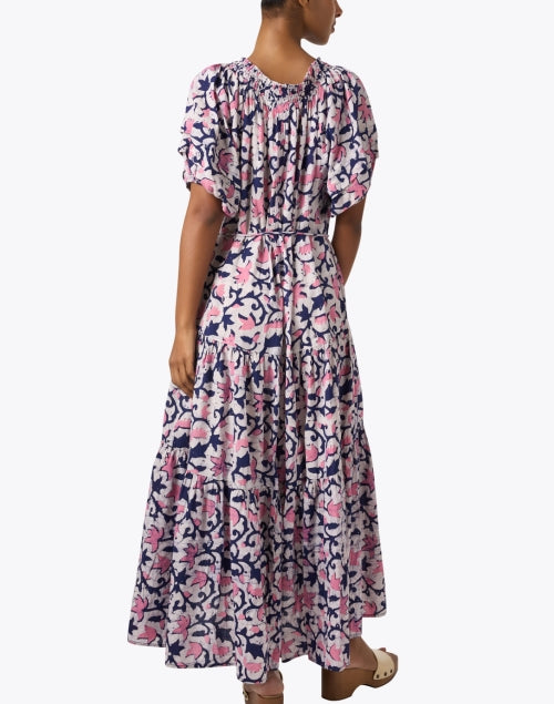 Stylish Uva Navy and Pink Printed Cotton Maxi Dress for Women