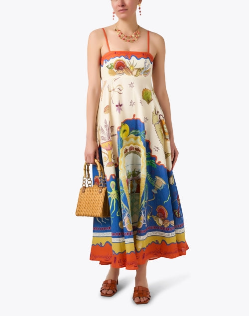 Stylish Multi - Surreal Motif Linen A - Line Dress