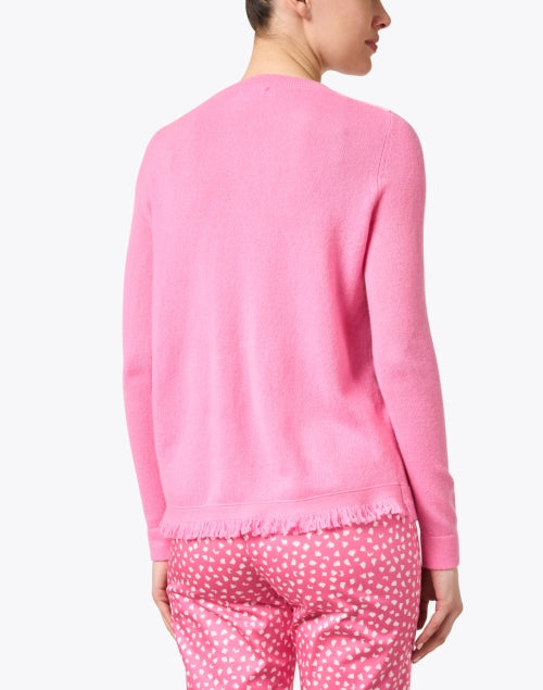 Soft Pink Cashmere Crew Neck Sweater with Stylish Fringe Hem