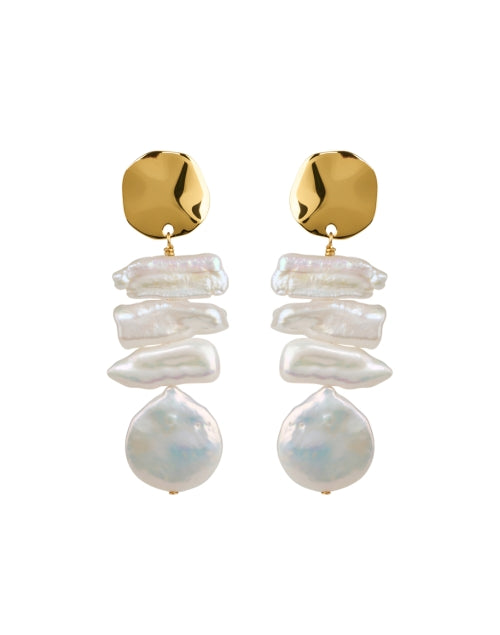 Exquisite Luminous Freshwater Pearl and Textured Gold - Plated Brass Drop Earrings