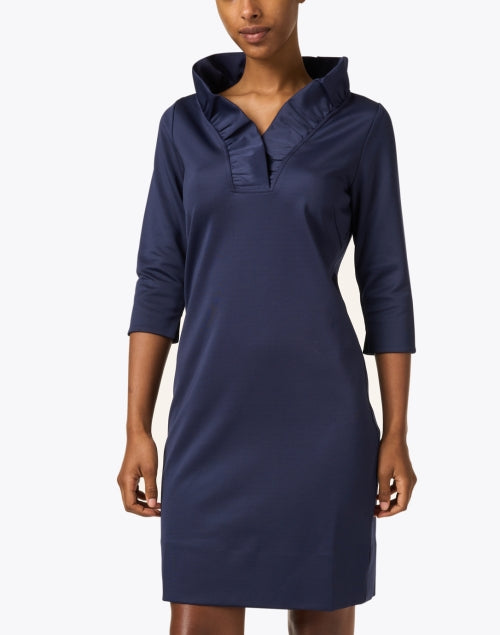 Stylish Navy Women's Ruffle Neck Evening Dress