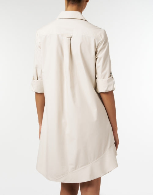 Jenna Tiered Beige Crisp Cotton Shirt Dress for Playful Style