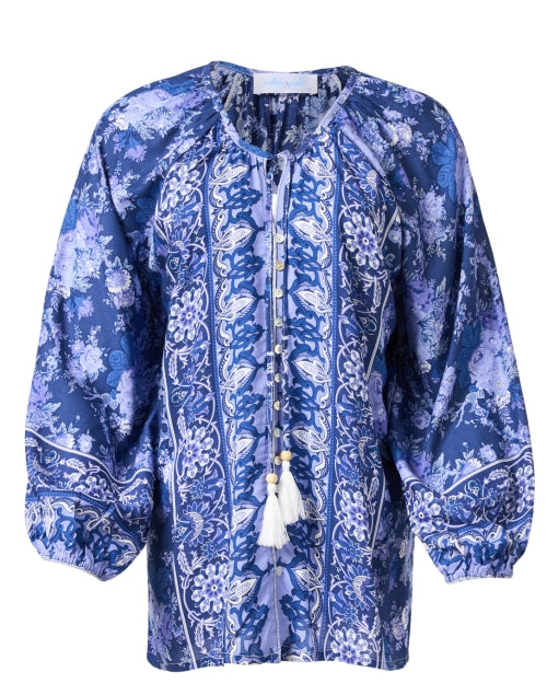 Stylish Sonia Blouse with Intricate Blue Print and Balloon Sleeves