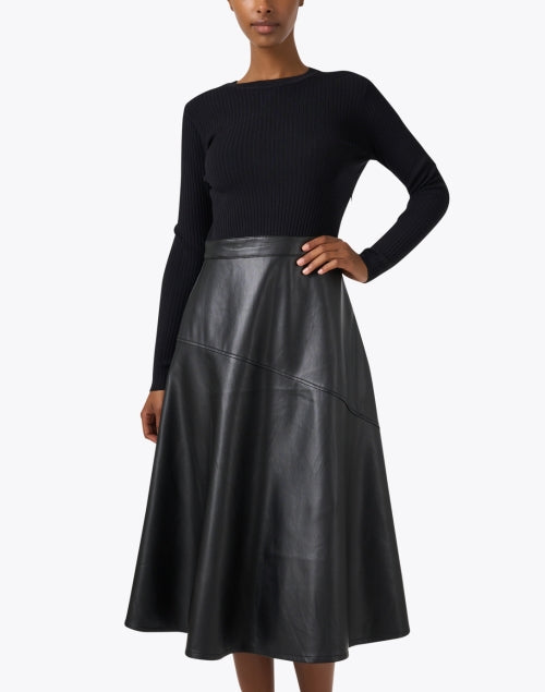 Stylish Black Knit and Leather Blend Lonnie Dress