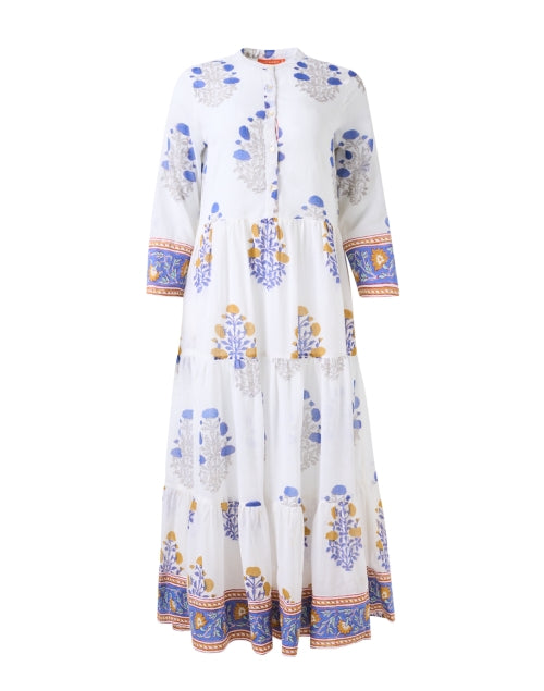 Charming Napa White Block - Printed Cotton Tiered Dress