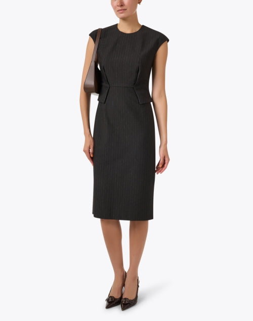 Stylish Brown Pinstriped Peplum Dress for a Chic Look