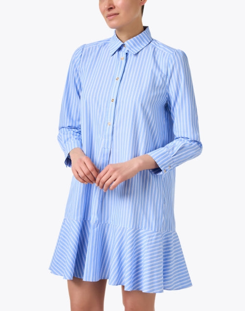 Charming Iris Blue Striped Cotton Shirt-Style Dress for Fashionable Women