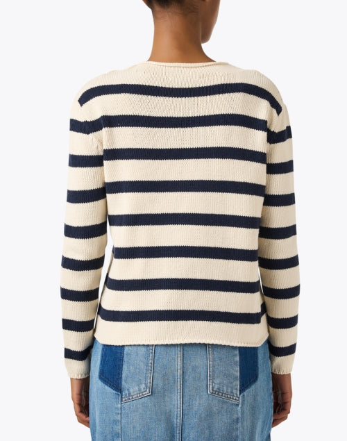 Stylish Vibo Cotton Blend Ivory and Navy Striped Sweater