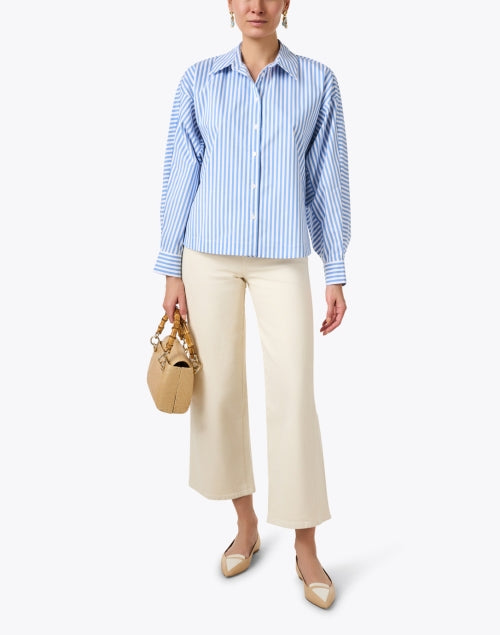 Stylish Emersyn Cotton Shirt with Blue Stripes and Stretch