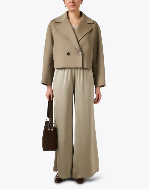 Elegant Olive-Colored Cropped Wool Double-Breasted Coat