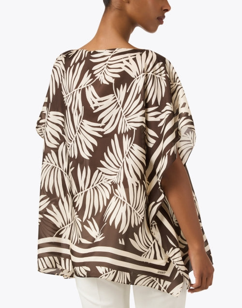 Stylish Brown Tropical Palm Print 100% Italian Silk Poncho Top